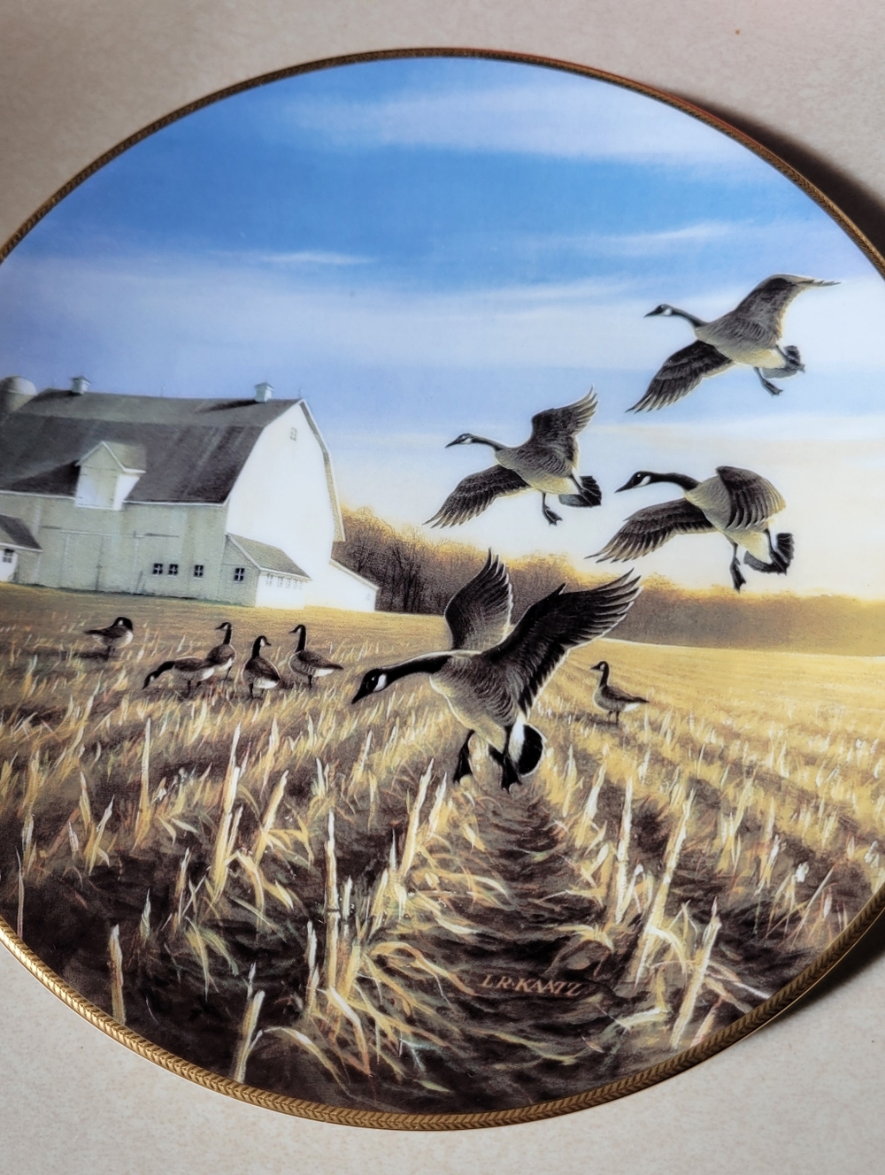 George Blue Sky and Gold Farm Geese Plate